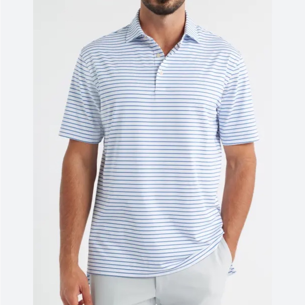 Peter Millar White & Blue Striped Polo-LIKE NEW